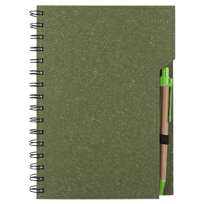 Green spiral inspire notebook with pen.