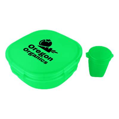 Translucent lime salad-to-go container with customized logo.