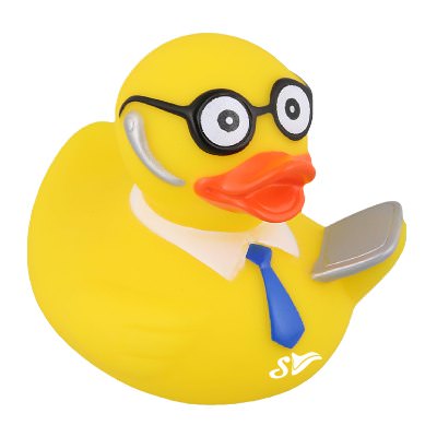 Plastic yellow personalized rubber duck.