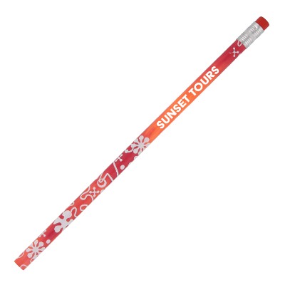 Tropical red to orange patterned pencil with custom logo.