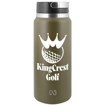 Stainless olive sports bottle with custom imprint in 26 oz.