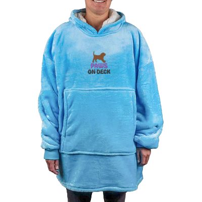 Blue hoodie blanket with customized logo