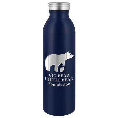 Stainless matte navy water bottle with custom engraved imprint in 20.9 oz.