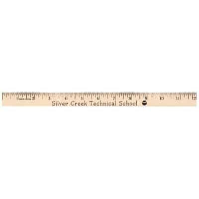 Slim 12 inch wooden ruler with logo.