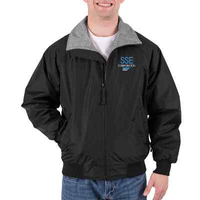 Personalized true black with true grey challenger jacket with embroidered logo.