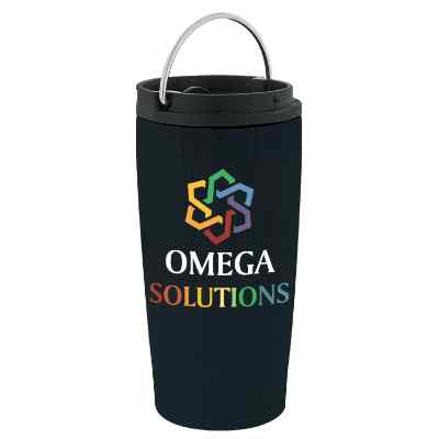 Black tumbler with full color logo