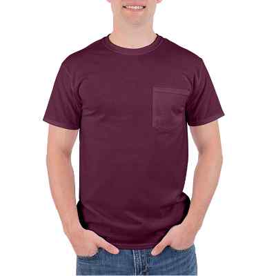 Blank maroon pocket active t-shirt.