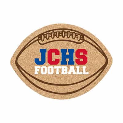 Cork football coaster with full color print.