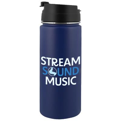 Stainless steel matte navy water bottle with custom full color imprint in 16.9 oz.