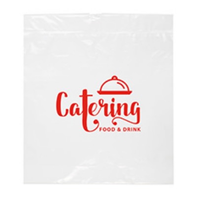 Plastic clear poly recyclable drawstring bag branded.