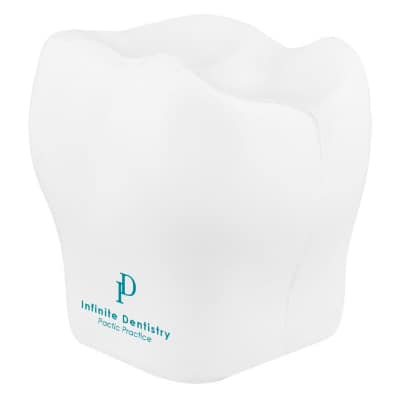 Foam tooth stress ball with imprinted logo.