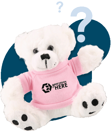 White branded teddy bears with pink shirt and black imprint
