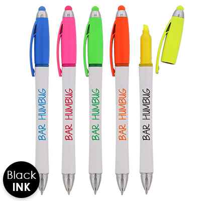Plastic triple threat highlighter pen stylus.