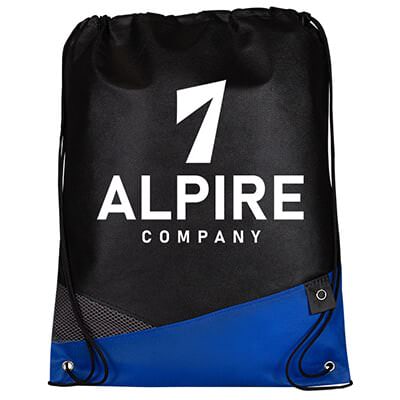 Non-woven royal blue crosscut sports pack with imprinted logo.