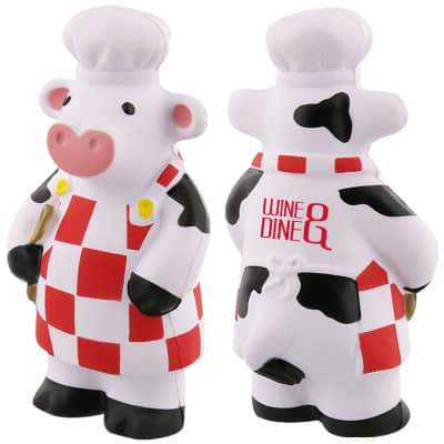 Foam cook cow stress reliever with branded imprint.