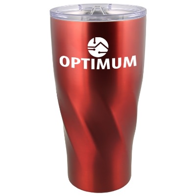 Stainless steel blue tumbler with custom logo in 20 ounces.