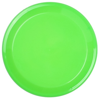 Plastic neon green high-5 inch flying disc blank.