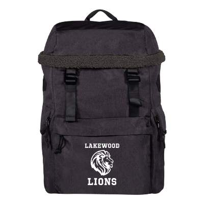 Recycled polyester black backpack with personalized logo.