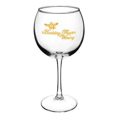 Glass clear wine glass with custom imprint in 18.25 ounces.