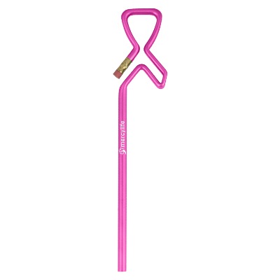 Metallic pink awareness ribbon shaped pencil with custom imprint.