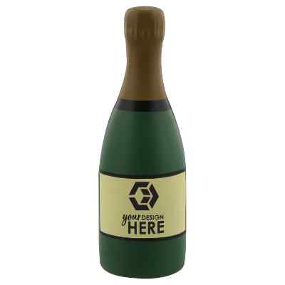 Foam champagne bottle stress reliever with a printed logo.