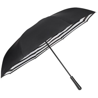 48 inch black with black and white striped design inversion umbrella.