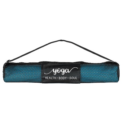 Branded mesh bag with yoga mat.