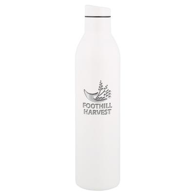 White powder stainless bottle with engraved logo.