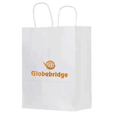 Paper white foil stamped recyclable bag promotional.