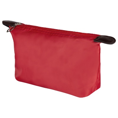 Polyester red cosmetic bag blank.