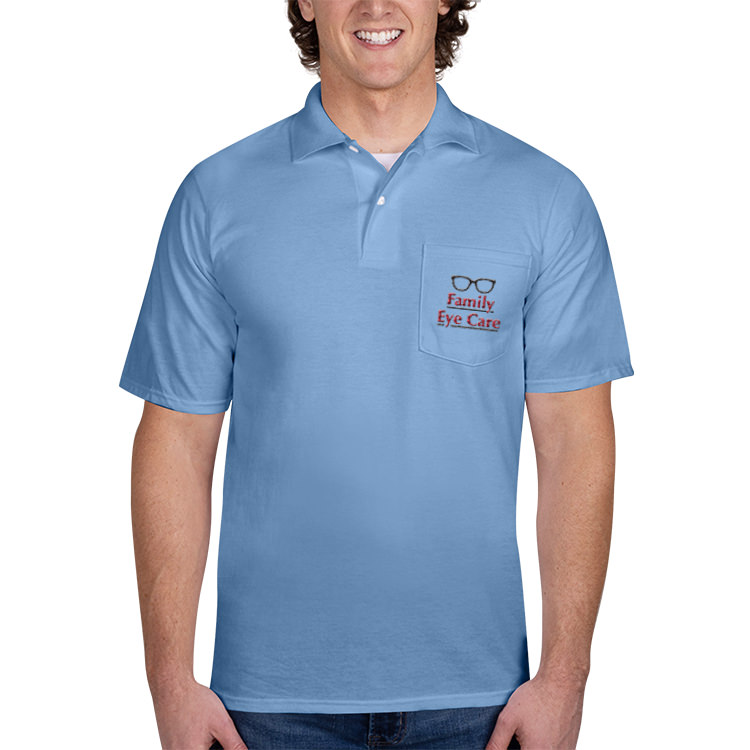Personalized embroidered light blue pocket jersey polo