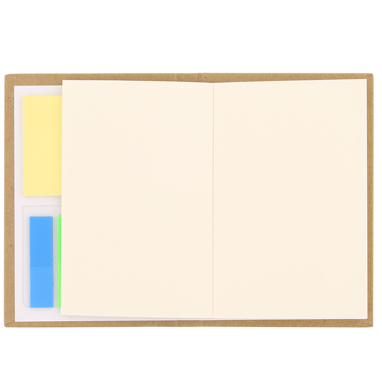 Paper pocket journal with sticky notes.