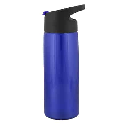 Plastic metallic blue water bottle with pop up sip lid blank in 26 ounces.