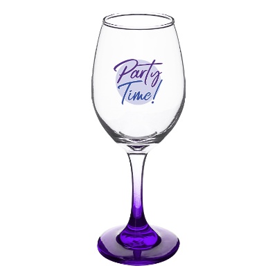 Purple wine glass with full color logo.