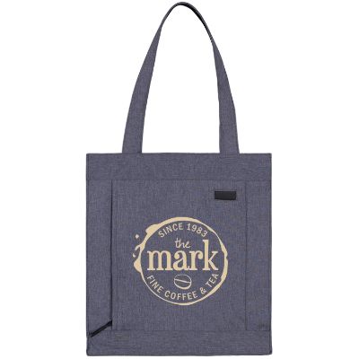 Polycanvas gray heather business tote with logoed imprint.