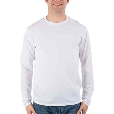 Blank white long-sleeve performance blend t-shirt.