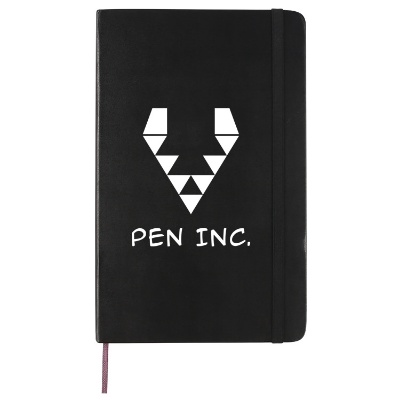 Black hard cover moleskin dotted notebook with custom logo.