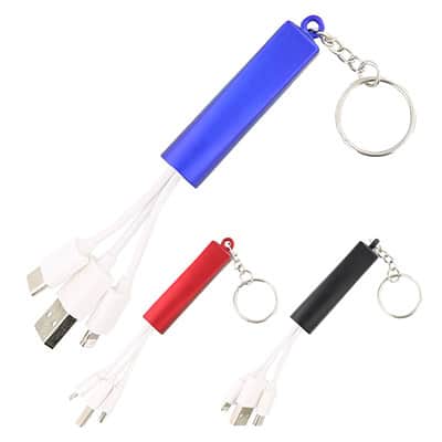 Metal blue 3 in 1 charging cord keychain blank.