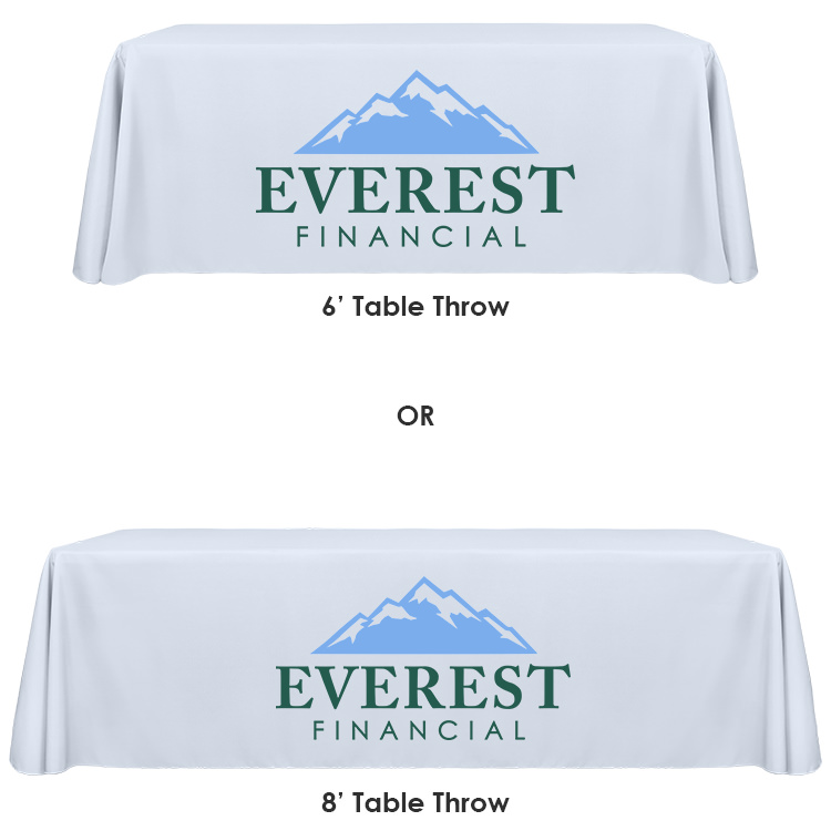 Polyester table cover, two 33.5 inch banner stands and 13 inch table top banner stand package.