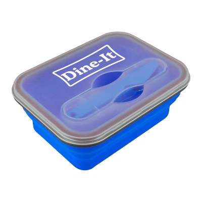 Blue collapse-n-silicone lunch container with custom logo.