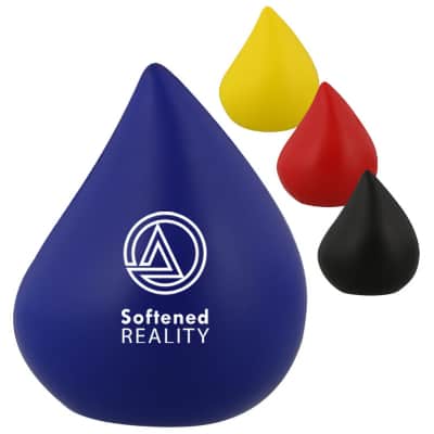 Foam blue droplet stress ball with imprinting.