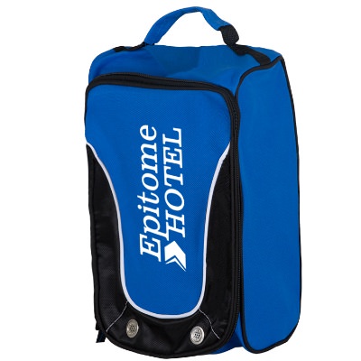 Dobby blue tracker show bag with custom logo.