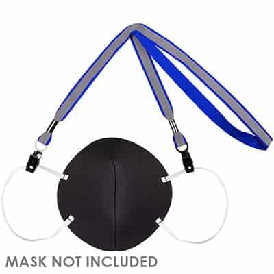 5/8 inch reflective navy blue grosgrain polyester blank mask lanyard with double bulldog clips.