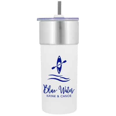 Stainless steel white tumbler with custom imprint in 25 ounces.
