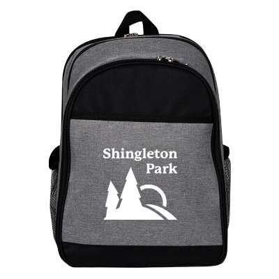 Gray backpack cooler picnic set with custom logo.