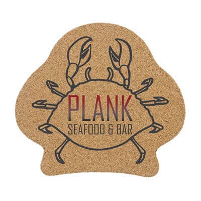 Cork large crab coaster with full color imprint.