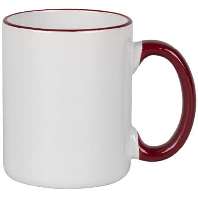 Ceramic maroon coffee mug with c-handle blank in 11 ounces.