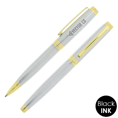 Gold accented pen set with custom engraved imprint.