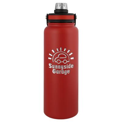 Red stainless bottle with engraved imprint.