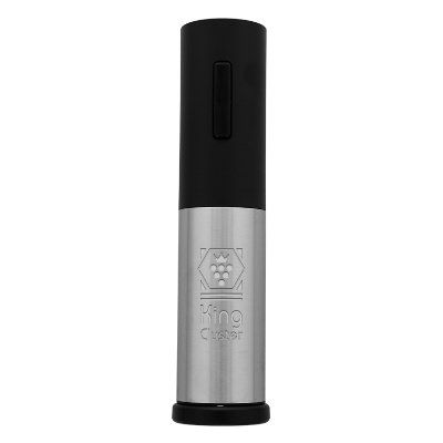 ABS plastic and stainless steel rechargeable cordless wine bottle opener with custom laser engraved imprint.